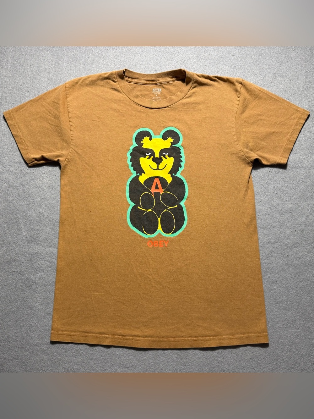 Obey Teddy Bear Graphic T Shirt Mens Medium Brown Streetwear Skate Cotton Tee